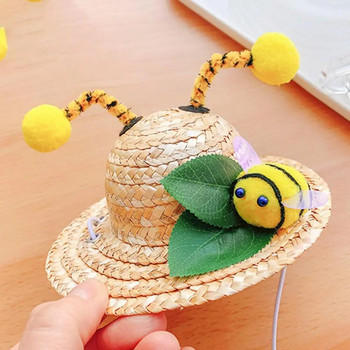 Πλεκτά αξεσουάρ για χαριτωμένο ψάθινο καπέλο σκύλου Αξιολάτρευτο καπέλο με φαρδύ γείσο Διακοσμητικό καπέλο πασχαλίτσα μέλισσες για φωτογραφία