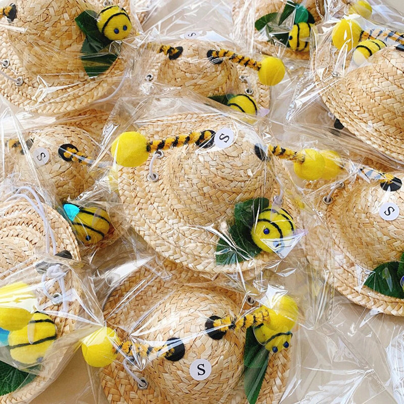 Armas koerte õlgkübar kaunistus Kootud aksessuaarid Armas laia äärega müts Lepatriinu mesilaste kaunistusmüts pildistamiseks