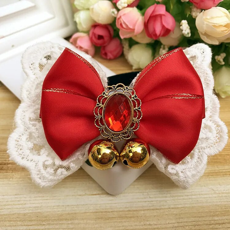 Κολιέ γάτας Princess παπιγιόν γιακάς σκύλου Γλυκό μαντήλι για κατοικίδια με λουράκι για κουτάβι με καμπάνα Αξεσουάρ Yorkie Chihuahua Pug Cute Kitty