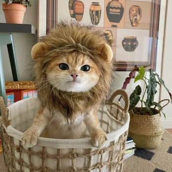 Сладка котешка перука с лъвска грива Pet Small Dog Cats Costume Lion Mane Wig Cap Hat for Cat Dogs Fancy Costume Cosplay Toy Pet Accessories