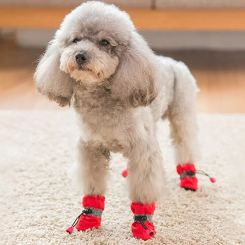 4бр. Водоустойчиви обувки за домашни кучета Противоплъзгащи се обувки за дъжд и сняг Ботуши Дебели топли за всички видове Котки Кучета Кученца Чорапи Ботуши на едро