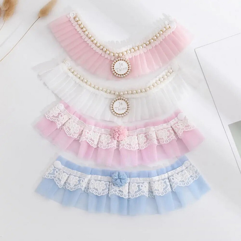 Kutya nyakörv Faux Pearl csipke felni hálós Kitty nyál nyakkendő Imádnivaló kopásálló macska nyál előke fotózás kellékek mindennapi viselet