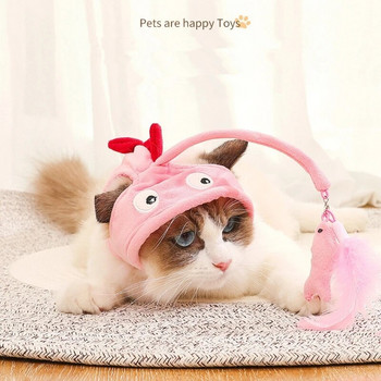 Прекрасна играчка с шапка за котка Интерактивна играчка за закачка за котка с космат висулка Капачка за упражнения и развлечения на закрито Подпори за снимки