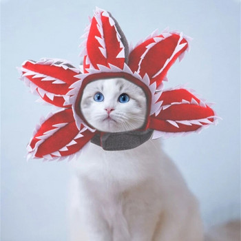 Αστείο καπέλο γάτας Demogorgon Τρομακτικό λουλούδι στολή γενεθλίων Αξεσουάρ κατοικίδιων προμήθειες Χαριτωμένο κατοικίδιο με ρυθμιζόμενο αυτοκόλλητο