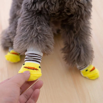 4 бр./компл. памучни чорапи за домашни любимци за кучета топли нехлъзгащи се калъфи за крака на кучета котки анимационни кученца плетива чорапи есен/зима чорапи за домашни любимци