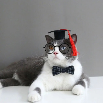 Филцова шапка за дипломиране на котка Коте Папионка с пискюл Еластична шапка за кучешка степен Регулируема шапка за куче Dr. Hat Cosplay Party