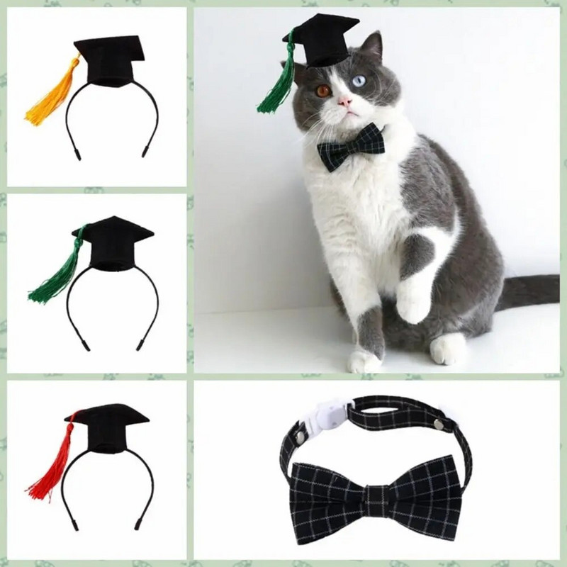 Felt Graduation Cap Kitten Παπιγιόν με φούντα Ελαστικό καπέλο σκύλου Ρυθμιζόμενο σκυλί Dr. Hat Cosplay Party
