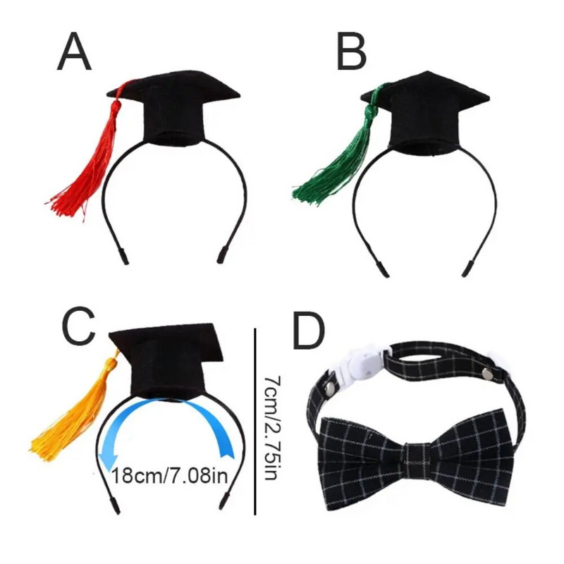 Felt Graduation Cap Kitten Παπιγιόν με φούντα Ελαστικό καπέλο σκύλου Ρυθμιζόμενο σκυλί Dr. Hat Cosplay Party