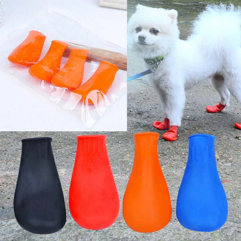 4 kom Puppy Rain Vodootporne neklizajuće gumene cipele za kišu i snijeg Zaštita šapa za srednje i male pse Vanjska obuća