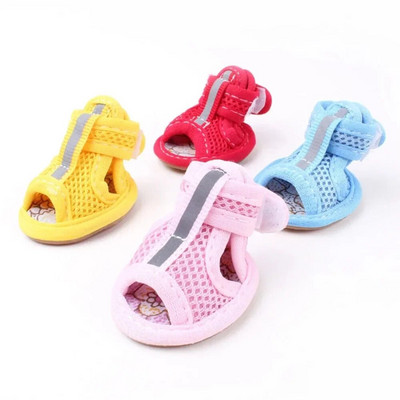 4 Pcs Summer Pet Sandals Rubber Sole Dog Sneakers Reflective Breathable Mesh Dog Shoes for Small Medium Dogs Summer Pet Outfits