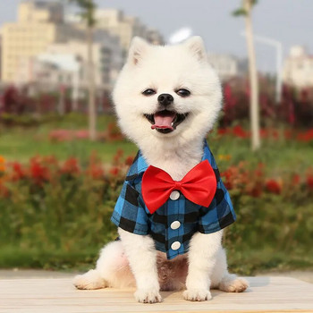 Gentleman καρό σκύλος Μαλακό περιστασιακό γιλέκο πουκάμισο για κατοικίδια Ρούχα ανοιξιάτικο καλοκαιρινό κοστούμι γάμου επίσημο για σκύλους Παπιγιόν Σμόκιν στολή για κατοικίδια