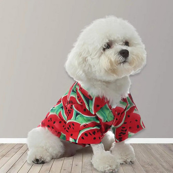 Риза за домашни любимци Дрехи за кучета Памучна яка Закопчаване с копче Череша Pattern Pet Dog Summer Cat Dog Chihuahua Costume Ropa Para Perros