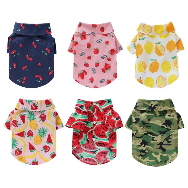 Majica za kućne ljubimce Odjeća za pse Pamučna ogrlica s gumbima za zatvaranje Uzorak trešnje Kućni ljubimac Pas Ljeto Mačka Pas Chihuahua Kostim Ropa Para Perros
