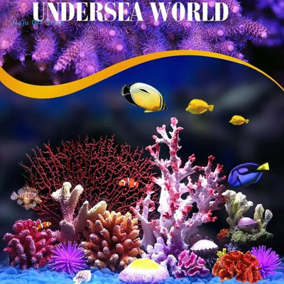 Mākslīgo koraļļu augu akvārija krāsu rotājumi polirezīna koraļļu dekors DIY zivis tvertnes dekorēšanai Sveķu koraļļu zivju māja C9GA