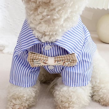 Дрехи за домашни кучета Раирани ризи с панделка Тънки летни сини модни ризи с райе Чихуахуа за малки кучета Дрехи на едро