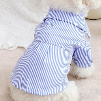 Дрехи за домашни кучета Раирани ризи с панделка Тънки летни сини модни ризи с райе Чихуахуа за малки кучета Дрехи на едро