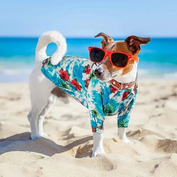 Καλοκαιρινό πουκάμισο για σκύλους Χαβάης Ρούχα για κατοικίδια στην παραλία Μπλουζάκι με λουλούδια από δέντρο καρύδας Μπλουζάκι για μικρά σκυλιά, γάτες, γιλέκο για πατημασιά