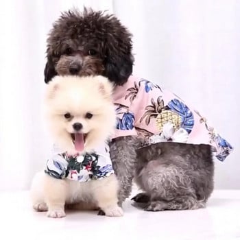 Лятна тениска за кучета Hawaiian Beach Pet Clothing Coconut Tree Flower Print Puppy T-Shirt for Small Dogs Cats Vest Camp Shirt for Pug
