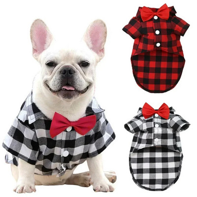 Dogs Costume Classic Chihuahua Dog Cat Tie Puppy Medium Shirt Fashion Small For Summer Bulldog Plaid Clothes T-shirt Bow French