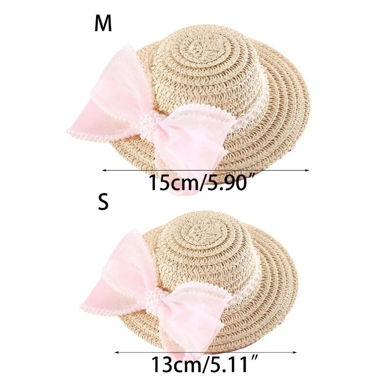 Ištempta naminių gyvūnėlių kepurė nuo saulės Šunys šiaudinė kepurė Madinga naminiams gyvūnėliams Graži pavasarinė keliaujanti kepurė, skirta naminių gyvūnėlių fotografijai Apsaugos nuo saulės šiaudinė kepurė