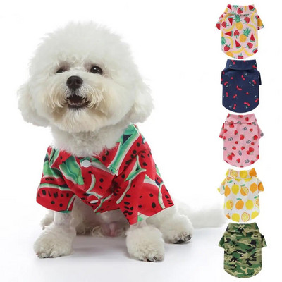 Thin Cotton Dog Shirt Lapel Collar Soft Dog Blouse Comfortable Button Closure Cherry Pattern Pet Dog Summer Pullover Daily Wear