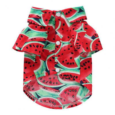 Vékony pamut kutya ing hajtóka nyakörv puha kutyablúz kényelmes gombos záródás cseresznye mintás kisállat kutya nyári pulóver mindennapi viselet