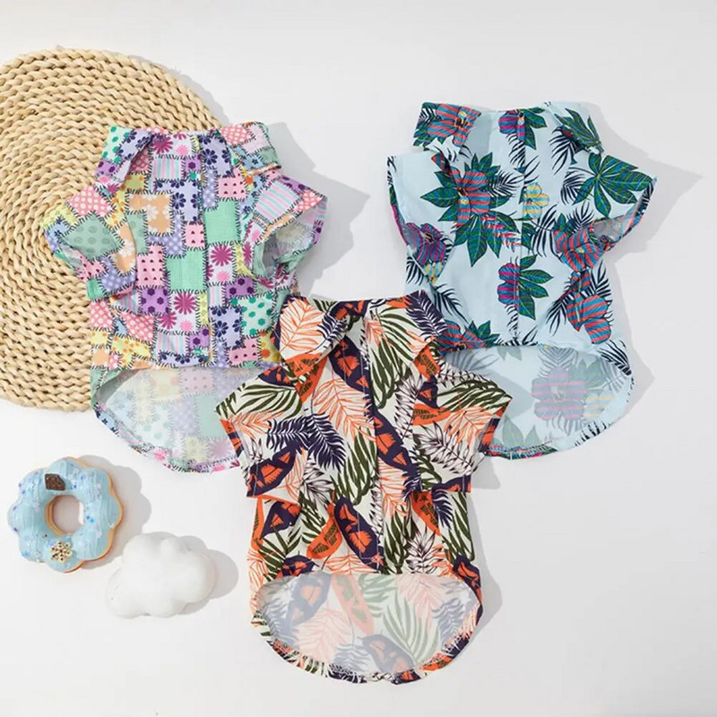 Stílusos tollnyomtatás kisállat kölyökkutya kétlábú ruhák rövid ujjú nyári kutyablúz rögzítőszalag mindennapi viselethez