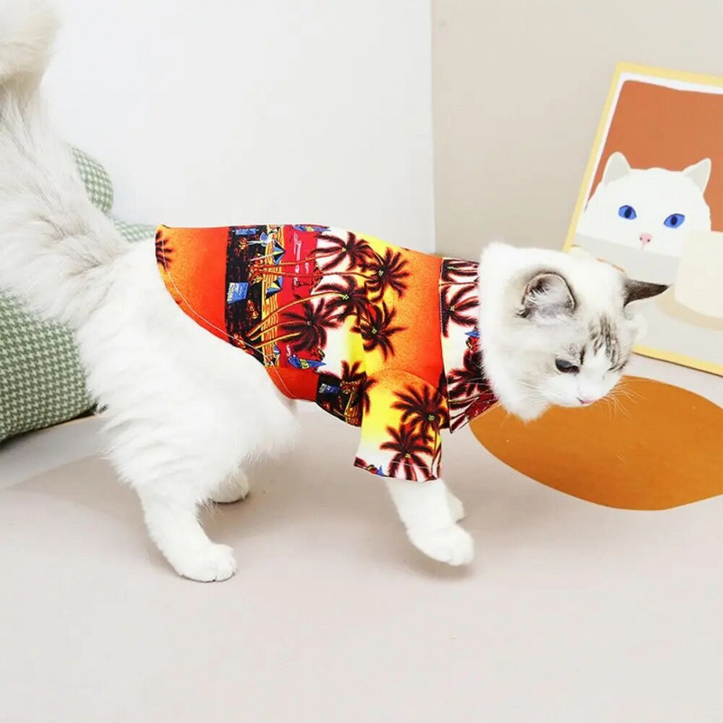 Moodne suvine hingav lilleline reisimiseks Polüesterkiust kassisärk kutsika lühikeste varrukatega lemmikloomade kostüüm koerte riided
