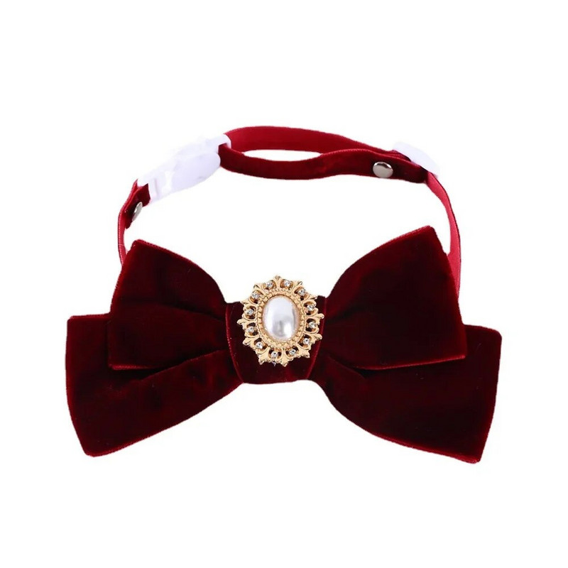 Ρετρό γιακά για γάτες βελούδινο παπιγιόν γατάκι με μαργαριταρένιο κολιέ για κουτάβι Αξεσουάρ για πάρτι για κατοικίδια