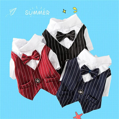 Dog Shirt Stylish Suit Pet Small Dog Clothes Bow Tie Wedding Shirt Costume Formal Tuxedo With Bow Tie Puppy Cat Bulldog Clothing