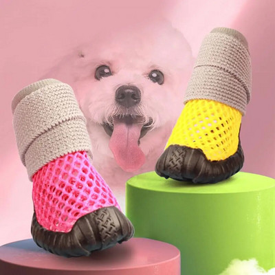 4 bucăți drăguț pentru picioare pentru animale de companie, respirabil, impermeabil, multifuncțional, pantofi de pluș pentru cățeluș de vară