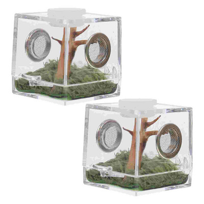 2 Σετ Σαλιγκάρια Jumping Spider Breeding Box Μίνι πλαστικό ζωάκια Terrapin Tank Ακρυλικό κλουβί εντόμων