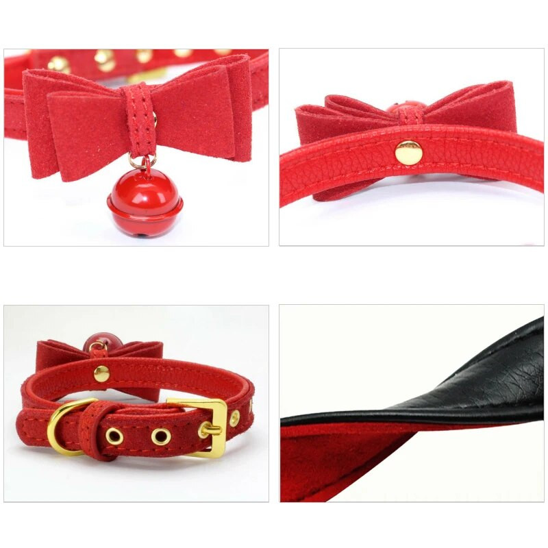 Περιλαίμιο γάτας Bowknot PU Δερμάτινο κολιέ με καμπάνες Ρυθμιζόμενο μικρό σκύλο για κουτάβι γατάκι Αξεσουάρ για κατοικίδια