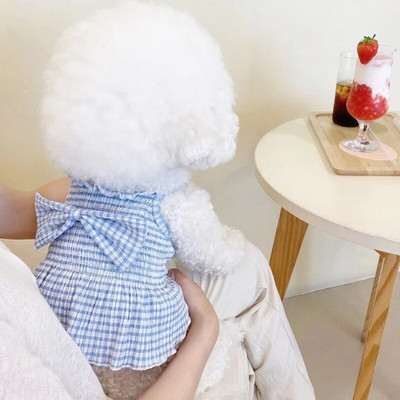 Mājdzīvnieka suņa svārki Modes suņu rūtainu kleitu bantīte kucēnam Princeses svārki Vasaras kleita kaķim Mīksti mājdzīvnieku kaķēnu apģērbi Čivavas suņu apģērbi