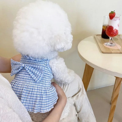 Modes suņu rūtainu kleitu bante kucēnam princeses svārki Vasaras kaķu kleita mīksta mājdzīvnieku kaķēnu apģērbi Čivavas suņu apģērbi Mājas suņa svārki