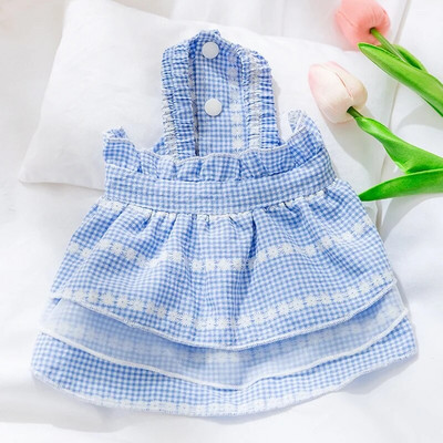 Modes suņu rūtainu kleitu bante kucēnam princeses svārki Vasaras kaķu kleita mīksta mājdzīvnieku kaķēnu apģērbi Čivavas suņu apģērbi Mājas suņa svārki