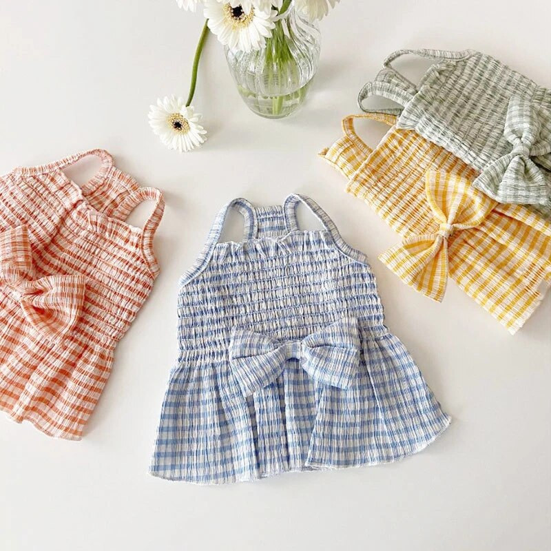 Μόδας σκύλος καρό φόρεμα φιόγκος για κουτάβι Πριγκίπισσα φούστα Καλοκαιρινό φόρεμα γάτας Μαλακό ένδυμα κατοικίδιο ζώο γατάκι Τσιουάουα Ρούχα σκύλου Φούστα για κατοικίδια