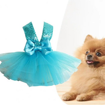 Φόρεμα κατοικίδιων σκυλιών Πριγκίπισσα φόρεμα πούλιες Big Bowknot Mesh Splicing Chihuahua Yorkshire Καλοκαιρινά ρούχα για κατοικίδια Νυφικό για σκύλους