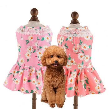Очарователна рокля за домашни любимци с дизайн на цветя Рокля за домашни любимци с декорация на цветя Очарователна рокля с презрамки за зайчета за малки кучета и мода