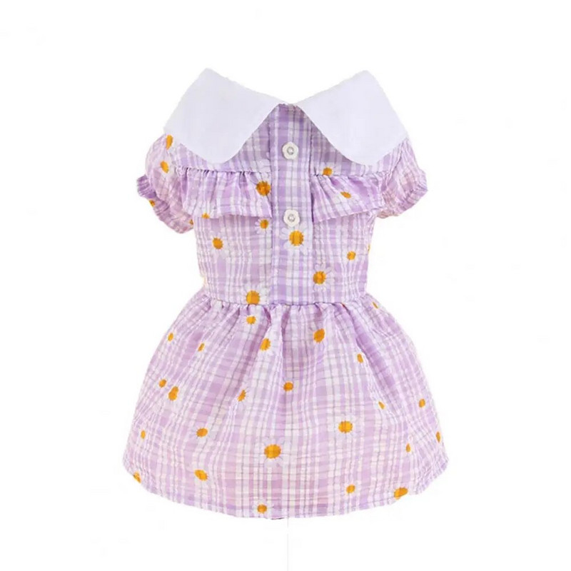 Mājdzīvnieka svārki suņa kaķa kleita nolaižama apkakle ar īsām piedurknēm mājdzīvnieku kleita ar ziediem apdrukāta mājdzīvnieka kucēna drēbes kaķu kostīmu tērpu aksesuāri