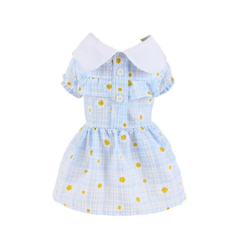 Mājdzīvnieka svārki suņa kaķa kleita nolaižama apkakle ar īsām piedurknēm mājdzīvnieku kleita ar ziediem apdrukāta mājdzīvnieka kucēna drēbes kaķu kostīmu tērpu aksesuāri