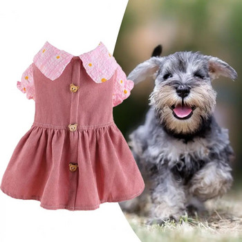 Кучешка рокля Мека удобна рокля за принцеса за домашен любимец със сладко мече копче за пролет лято Очарователно облекло на два крака за кученце котка