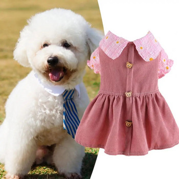 Кучешка рокля Мека удобна рокля за принцеса за домашен любимец със сладко мече копче за пролет лято Очарователно облекло на два крака за кученце котка