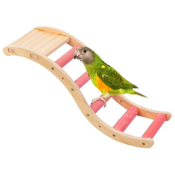 Стълба за катерене на костур за папагал Дървена платформа Стойка за птици Шлифовани стълби Играчка за дъвчене за малки средни птици Лесна за инсталиране дропшип