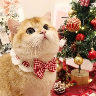 Christmas Pet Wool Knitted Bib Saliva Towel Cat Scarf Collar Bandana Flower Bell Pet Necklace Accessories аксесуары для собак