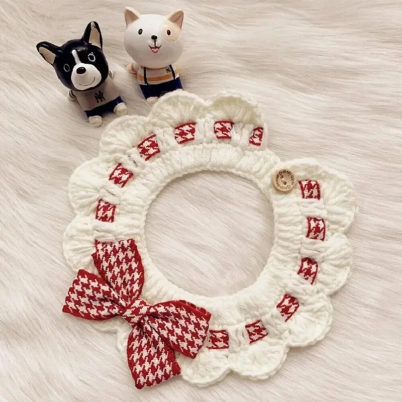 Ziemassvētku mājdzīvnieku vilnas trikotāžas priekšautiņš siekalu dvielis kaķa šalle apkakle Bandana Flower Bell mājdzīvnieku kaklarotas aksesuāri аксесуары для собак