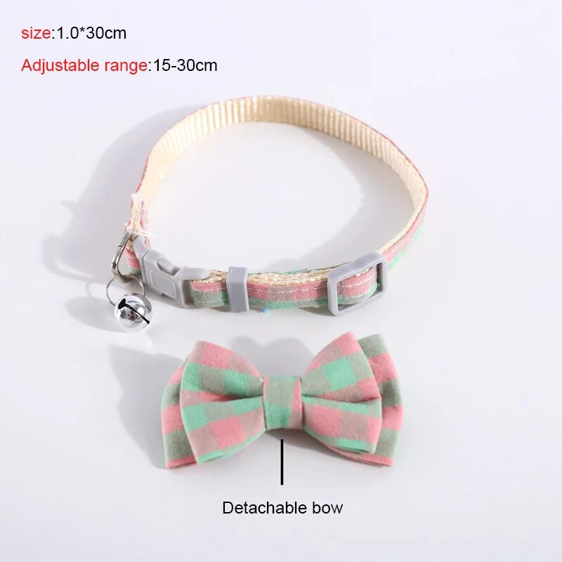 Κολάρα γάτας Breakaway με χαριτωμένο καμπάνα με φιόγκο，Ρυθμιζόμενο καρό γιακά γατάκι με αφαιρούμενο κολάρο γάτας παπιγιόν για γατάκια γατάκια