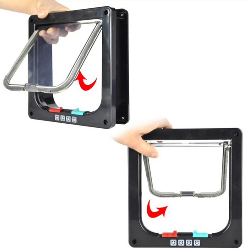 Viedās mājdzīvnieku durvis, četrvirzienu bloķēšanas drošības slēdzene ABS plastmasas suņu kaķu atloka durvis, vadāmas, virziena slēdža durvis, mazo mājdzīvnieku piederumi