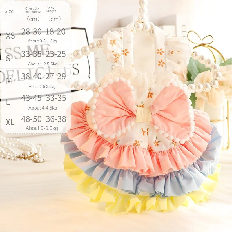 Ρούχα σκύλου άνοιξη και καλοκαίρι λεπτή γάτα πριγκίπισσα πολύχρωμη γλυκιά πολυεπίπεδη Lolita μικρό σκυλί Teddy κατοικίδιο