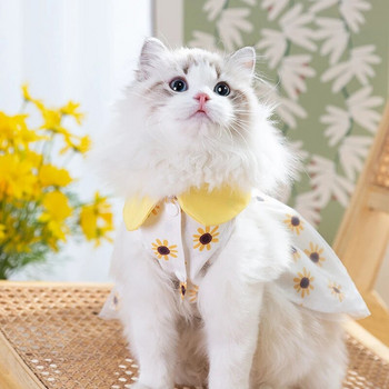 Τρισδιάστατα καλοκαιρινά φανταχτερά φορέματα ηλίανθου Γαλλικό μπουλντόγκ Γυναικεία γλυκιά φούστα για κουτάβι Πάρτι γενεθλίων Μικρά μεσαία ρούχα για γάτες Τσιουάουα